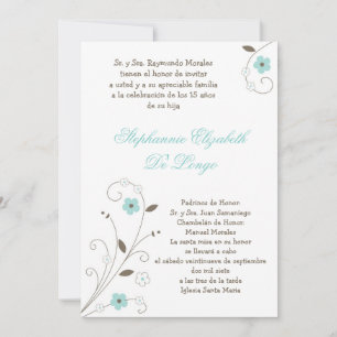 5x7 Spring BlueFlower Quinceanera uitnodiging