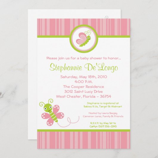 5x7 Spring Bugs Insect Baby shower Invitation Kaart (Voorkant / Achterkant)