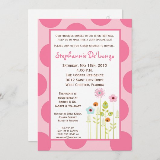5x7 Spring Time Flower Baby shower Invitation Kaart (Voorkant / Achterkant)
