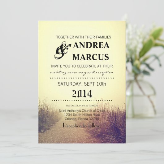 5x7 Sunrise Pathway Walkway Pat bruiloft uitnodigi Kaart (Staand voorkant)