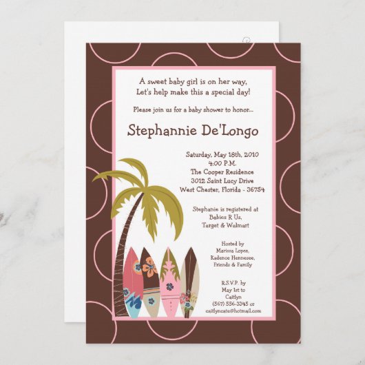 5x7 Surfer Baby Boards Baby shower Invitation (Devant / Derrière)