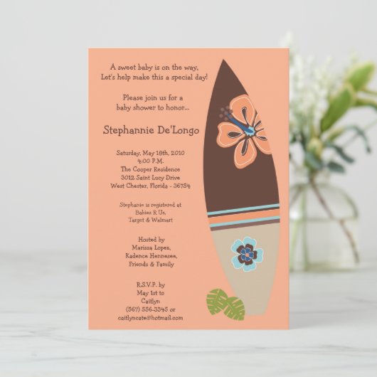 5x7 Surfer Baby Surf boards Invitation Baby shower (Debout devant)