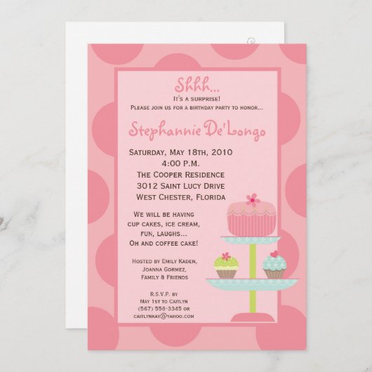 5x7 Sweet Treats Cup Cake Verjaardag Deel Uitnodig Kaart (Voorkant / Achterkant)