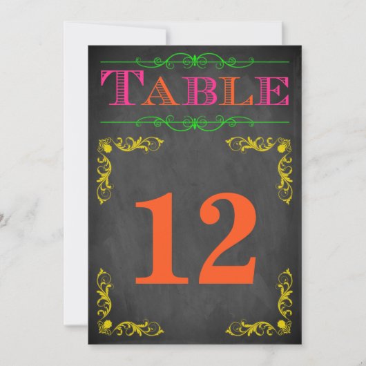 5x7 tabelnummer kaart | Neon Chalkboard (Voorkant)