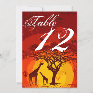 5x7 Tafelnummer Kaart African Safari Giraffe Sunse