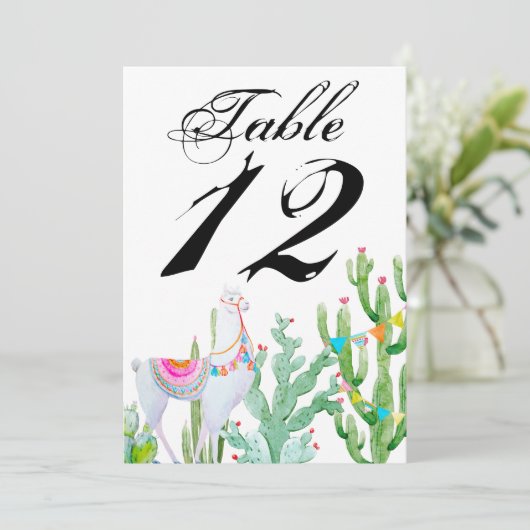 5x7 Tafelnummer Kaart Boho Llama Bohemian Cacti De (Staand voorkant)