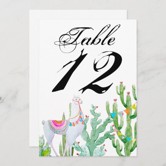 5x7 Tafelnummer Kaart Boho Llama Bohemian Cacti De (Voorkant / Achterkant)