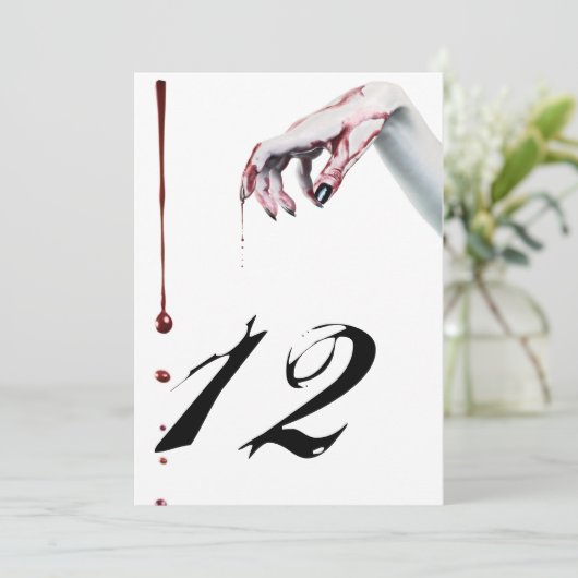 5x7 Tafelnummer Kaart zombie bloeddruppel vampier (Staand voorkant)