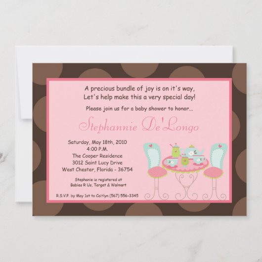 5x7 Tea Party Polka Dot Baby shower Invitation Kaart (Voorkant)