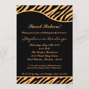 5x7 Tiger Print Sweet 16 Six Birthday Party Invite Kaart