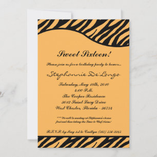 5x7 Tiger Print Sweet 16 Zes Verjaardag Uitnodigin Kaart