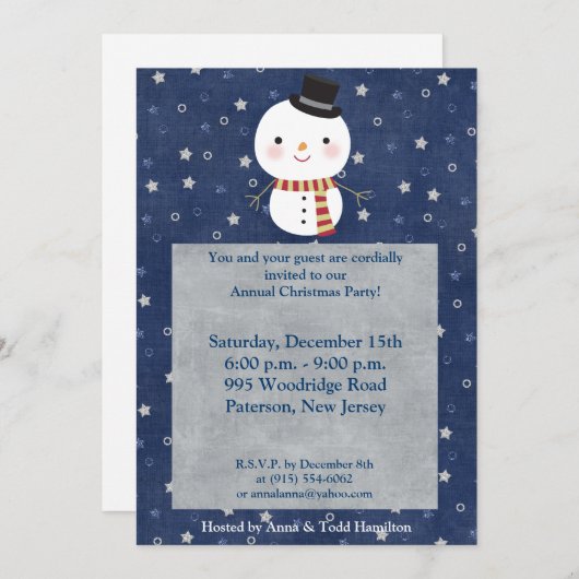 5x7 Top Hat Snowman Invitation (Devant / Derrière)