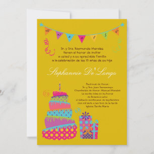 5x7 Topsey Cake Quinceanera Birthday Invitation