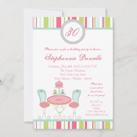 5x7 Trendy Chic Tea Party Birthday Part Invitation Kaart (Voorkant)