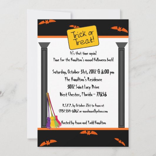 5x7 Trick ou Traitements Invitation de fête d'Hall (Devant)