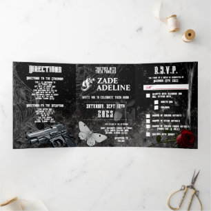 5x7 Trifold Huwelijksuitnodiging Haunting Adeline Drieluik Programma