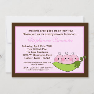 5x7 TRIPLET SweetPea in Pod Baby shower Invitation