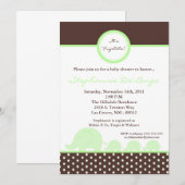 5x7 TRIPLETS Baby shower éléphant moyen Invitation (Devant / Derrière)