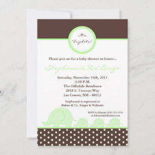 5x7 TRIPLETS Baby shower éléphant moyen Invitation