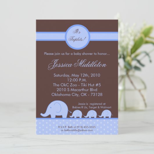 5x7 Triplets de garçon Invitation Baby shower d'él (Debout devant)