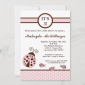 5x7 TRIPLETS Pink Lady Bug Baby shower Invitation (Devant)