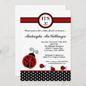 5x7 TRIPLETS Red Lady Bug Baby shower Invitation (Devant / Derrière)