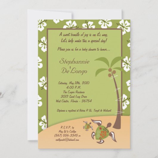 5x7 Tropical Turtle Mama Baby shower Invitation (Devant)