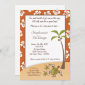 5x7 Tropical Turtle Mama TWINS Douche Invitation (Devant / Derrière)