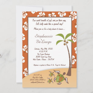 5x7 Tropical Turtle Mama TWINS Douche Invitation