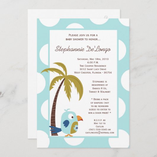 5x7 TropicalHawaiian Toucan Baby shower Invitation Kaart (Voorkant / Achterkant)