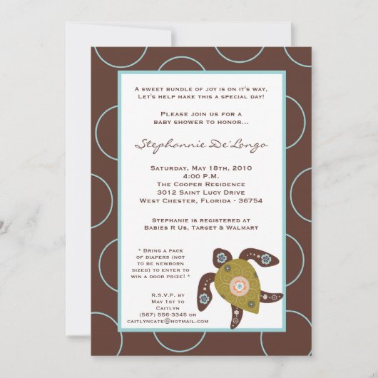 5x7 TropicalHawaiian Turtle Baby shower Invitation Kaart (Voorkant)