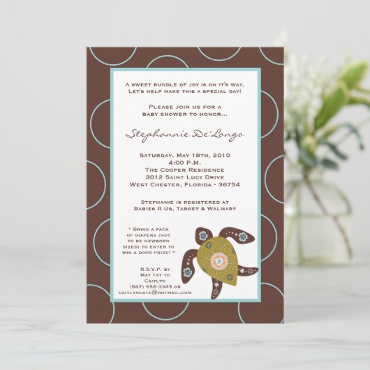 5x7 TropicalHawaiian Turtle Baby shower Invitation Kaart (Staand voorkant)