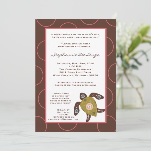 5x7 TropicalHawaiian Turtle Baby shower Invitation Kaart (Staand voorkant)