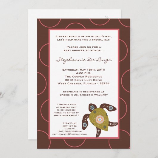5x7 TropicalHawaiian Turtle Baby shower Invitation Kaart (Voorkant / Achterkant)