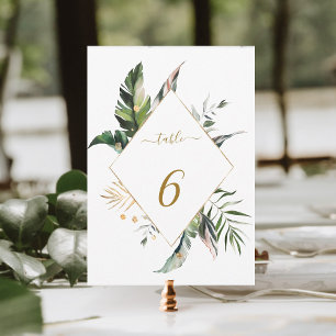 5x7 Tropisch Lofwerk Gouden Trouwtafel Nummer Kaart