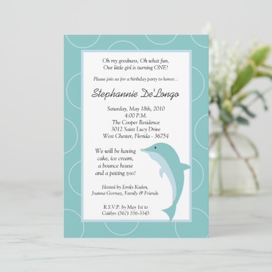 5x7 Tropische Oceaan Dolfijn Verjaardag Uitnodigin Kaart (Staand voorkant)