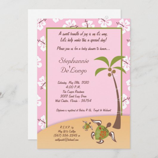 5x7 Tropische Turtle Mama Baby shower Invitation Kaart (Voorkant / Achterkant)