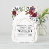 5x7 Trouw Uitnodiging Witte Rozen Gouden Geom (Staand voorkant)