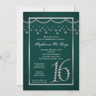 5x7 Turquoise Diamond Sweet 16 Verjaardag Uitnodig Kaart