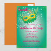 5x7 Turquoise Masquerade Sweet 16 Invitation anniv (Devant / Derrière)