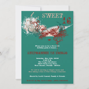 5x7 Turquoise Masquerade Sweet 16 Invitation anniv