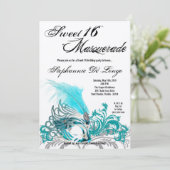 5x7 Turquoise Masquerade Sweet 16 Invitation anniv (Debout devant)