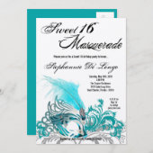 5x7 Turquoise Masquerade Sweet 16 Invitation anniv (Devant / Derrière)