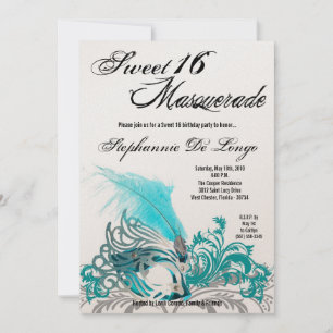 5x7 Turquoise Masquerade Sweet 16 Invitation anniv