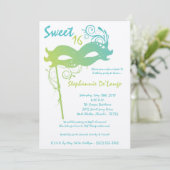 5x7 Turquoise Masquerade Sweet 16 Invitation anniv (Debout devant)