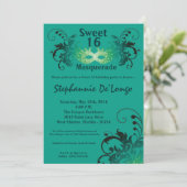 5x7 Turquoise Masquerade Sweet 16 Invitation anniv (Debout devant)