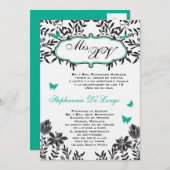 5x7 Turquoise Papillon Quinceanera Invitation d'an (Devant / Derrière)