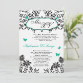 5x7 Turquoise Papillon Quinceanera Invitation d'an (Debout devant)