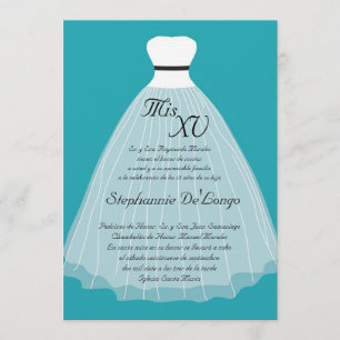 5x7 Turquoise robe Quinceanera Invitation d'annive