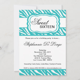 5x7 Turquoise Zèbre Imprimer Invitation de fête d'
